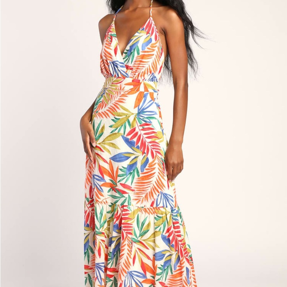 Maxime Vibrant Leaf Print Maxi Dress